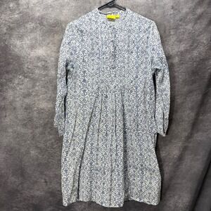 Roberta Roller Rabbit Tunic Mini Dress Blue White Floral Cotton Pintuck Cottage